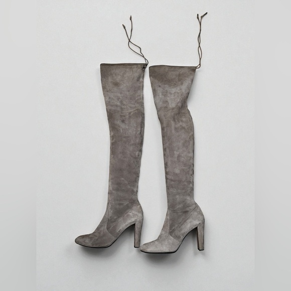 Stuart Weitzman Shoes - Stuart Weitzman Highland Over-The-Knee Suede Boots Topo 7.5 Taupe Light Gray